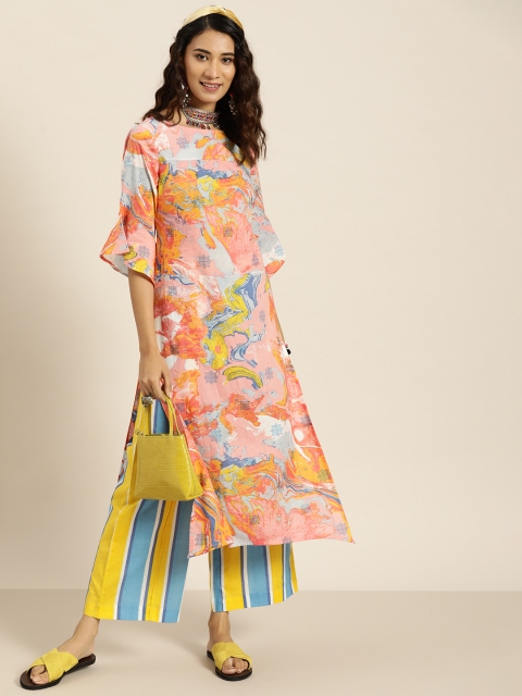 

Sangria Women Pink Printed Regular Pure Cotton Kurta with Palazzos