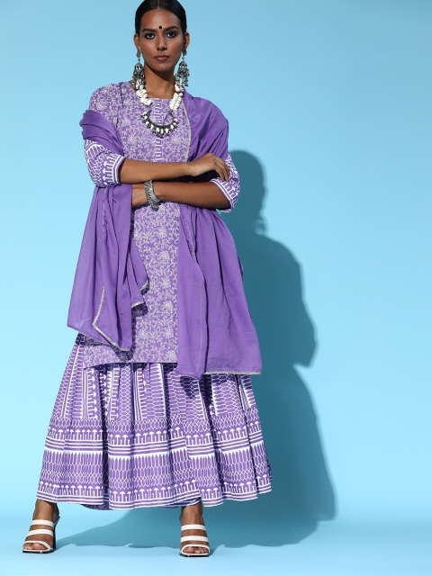 

Sangria Ethnic Motifs Pure Cotton Kurta Set, Purple