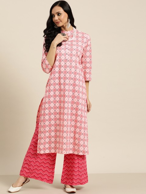 

Sangria Women Pink Ethnic Motifs Printed Pure Cotton Kurta with Palazzos
