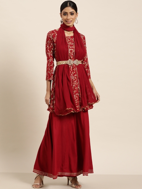 

Sangria Printed Viscose Rayon Kurta Set, Maroon
