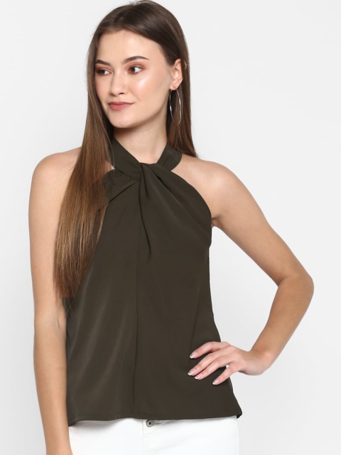 

FOSH Olive Brown Halter Neck Regular Top