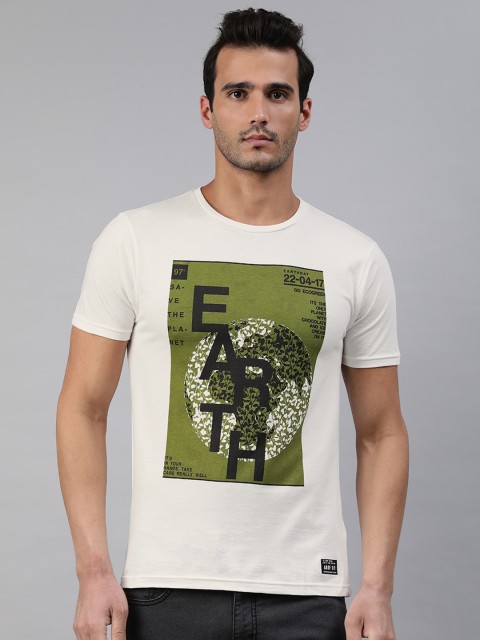 

abof Men White Typography Printed T-shirt