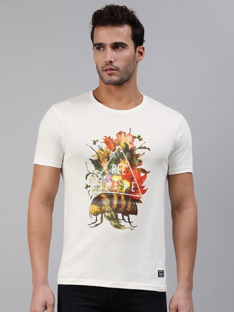 

abof Men White Floral Printed Regular Fit Pure Cotton Casual Pure Cotton T-shirt