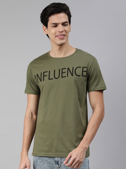 

abof Men Olive Green Typography Printed Pure Cotton T-shirt