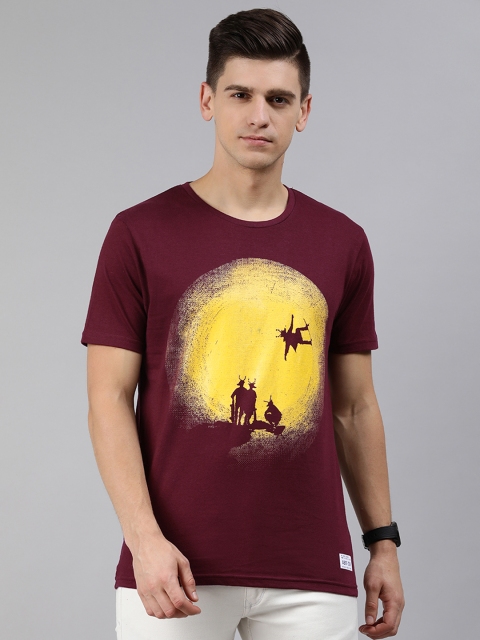 

abof Men Maroon Printed Pure Cotton T-shirt