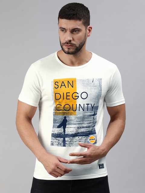 

abof Men White Typography Printed T-shirt