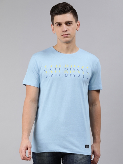 

abof Men Blue Typography Printed T-shirt
