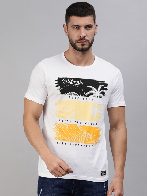 

abof Men White Graphic Printed Pure Cotton Casual T-shirt