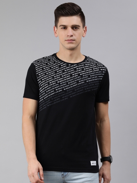 

abof Men Black White Typography Printed Layered Sleeves Pure Cotton T-shirt