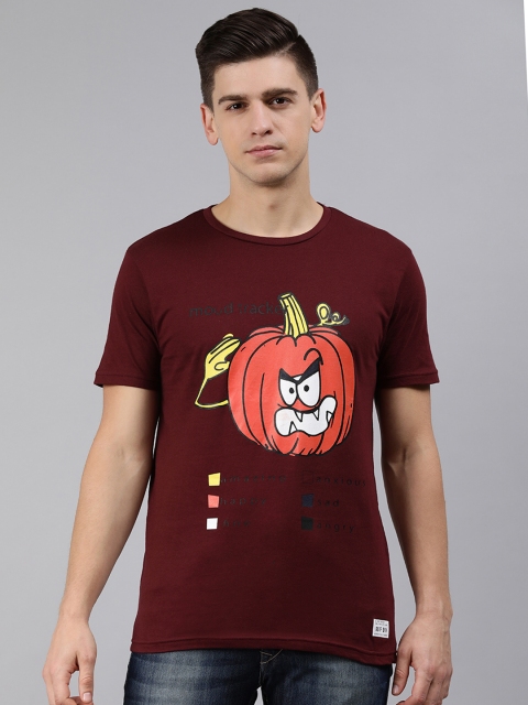 

abof Men Maroon Printed Pure Cotton T-shirt