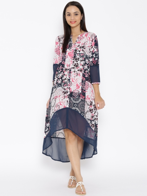 

Rain & Rainbow White Printed High-Low A-Line Dress
