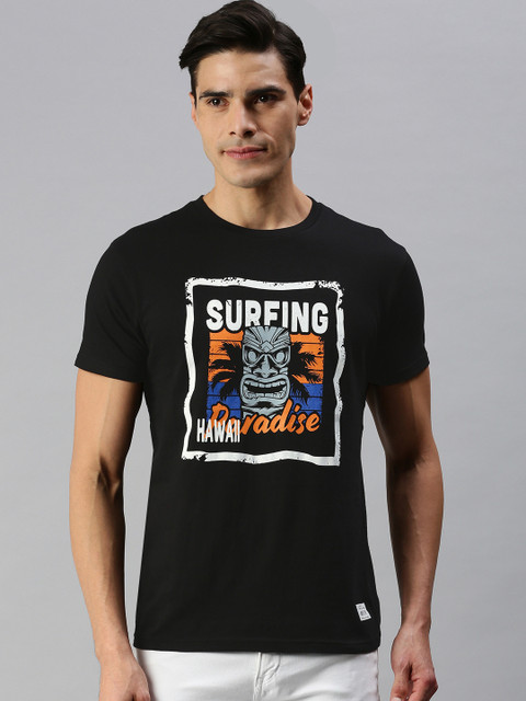 

abof Men Black & White Printed T-shirt