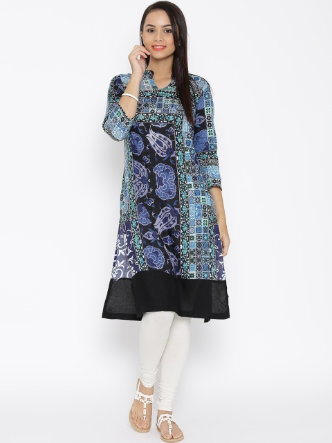

Rain & Rainbow Blue & Green Printed Kurta