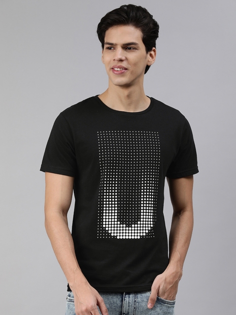 

abof Men Black Printed Pure Cotton T-shirt
