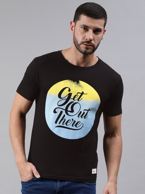 

abof Men Black Graphic Printed Pure Cotton Casual T-shirt