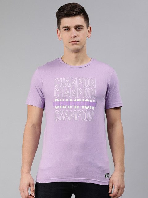 

abof Men Lavender Typography Printed Pure Cotton T-shirt