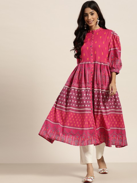 

Sangria Women Pure Cotton Pink Ethnic Motifs Printed Paneled Kurta