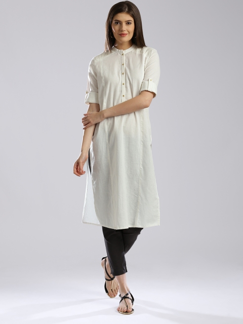 

W Off-White Panelled Kurta with Pintucks