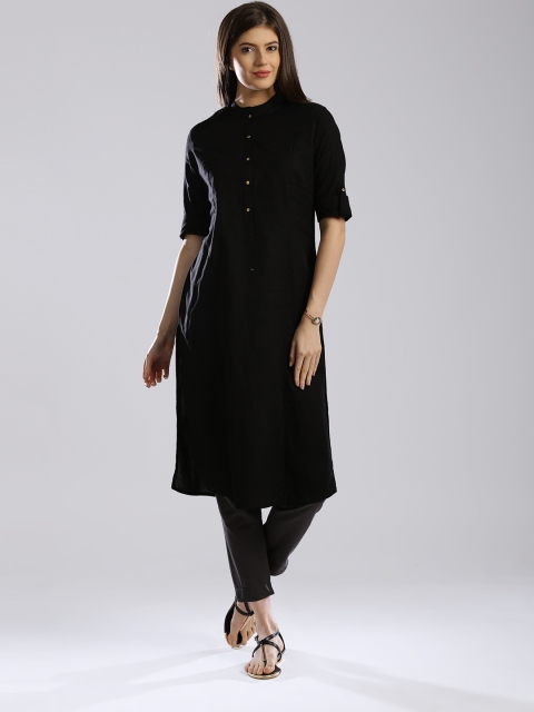 

W Black Panelled Kurta with Pintucks