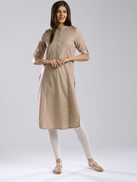 

W Beige Panelled Kurta with Pintucks