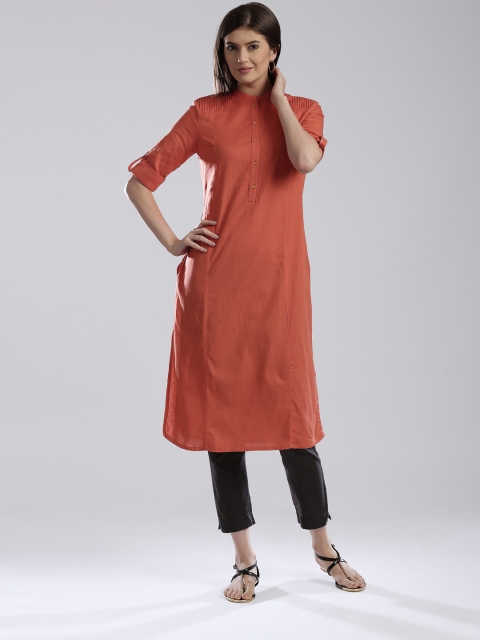 

W Rust Orange Panelled Kurta with Pintucks
