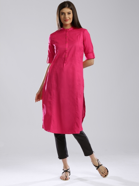 

W Pink Panelled Kurta with Pintucks