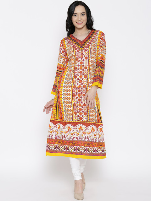 

Shree Orange & White Printed Kurta