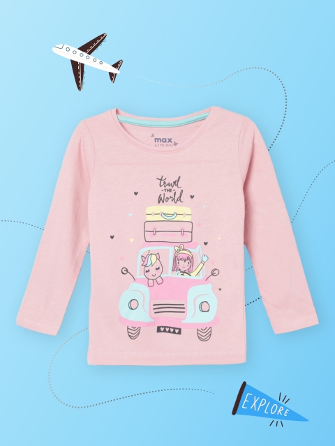 

max Girls Pink Typography Printed V-Neck T-shirt