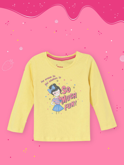 

max Girls Yellow Typography Printed Applique T-shirt