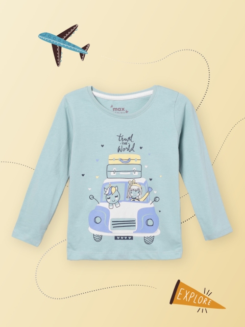 

max Girls Blue Typography Printed Applique T-shirt