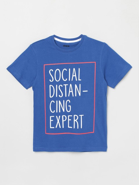

max Boys Blue Typography Printed T-shirt