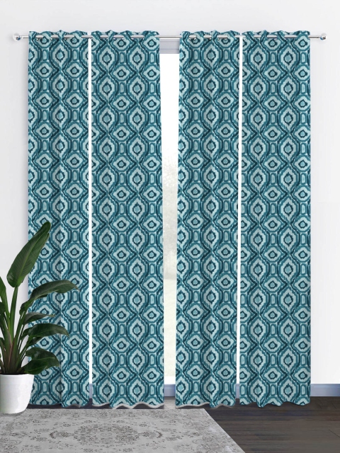 

HOUZZCODE Blue & White Set of 4 Door Blackout Curtains