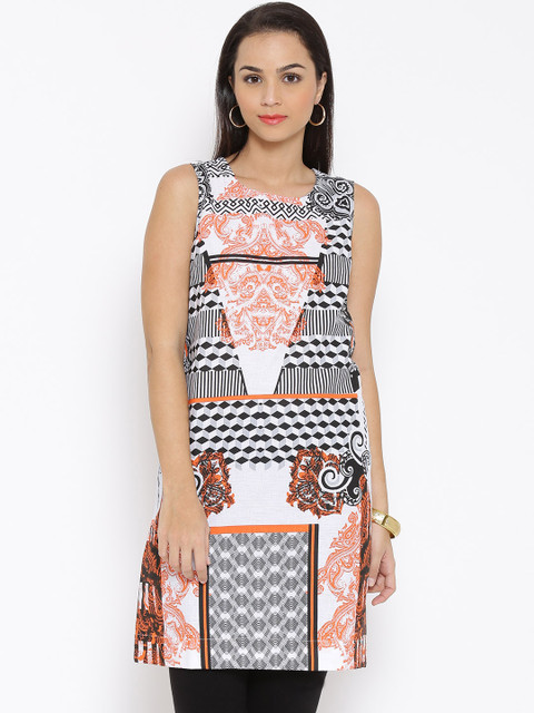 

Akkriti by Pantaloons White & Orange Printed A-Line Kurta