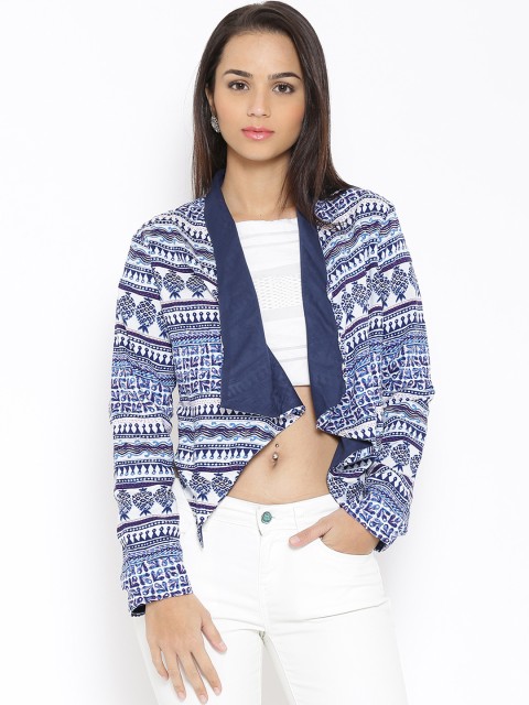 

Akkriti by Pantaloons White & Blue Printed Shrug
