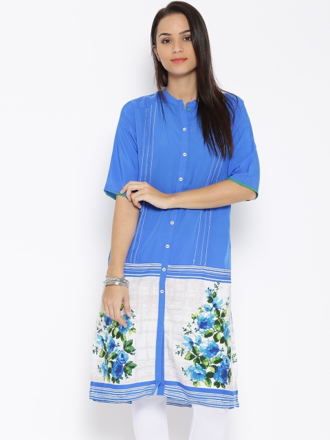 

Rangmanch by Pantaloons Blue & Off-White Floral Print Kurta