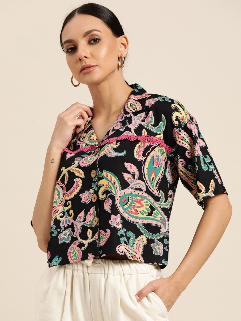 

Sangria Women Black & Pink Ethnic Print Opaque Casual Shirt