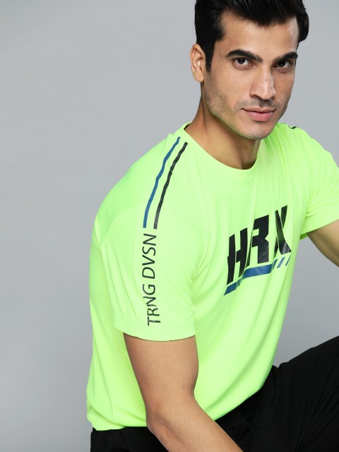 

HRX By Hrithik Roshan Men Neon Green Typographic Rapid-Dry Antimicrobial Training Tshirt, Fluorescent green