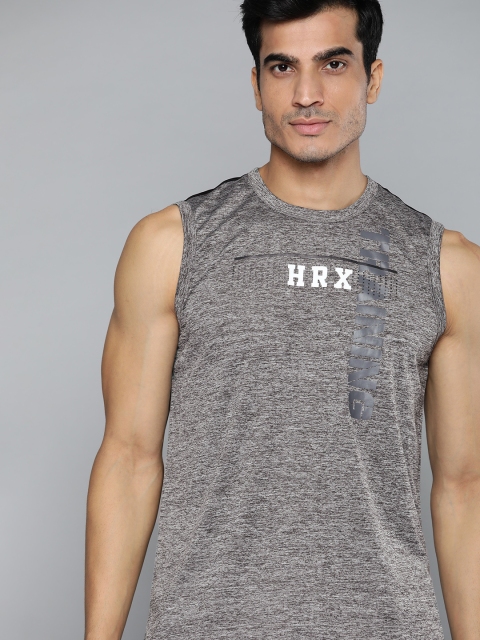 

HRX By Hrithik Roshan Men Grey Melange Colourblock Rapid-Dry Training T-shirt