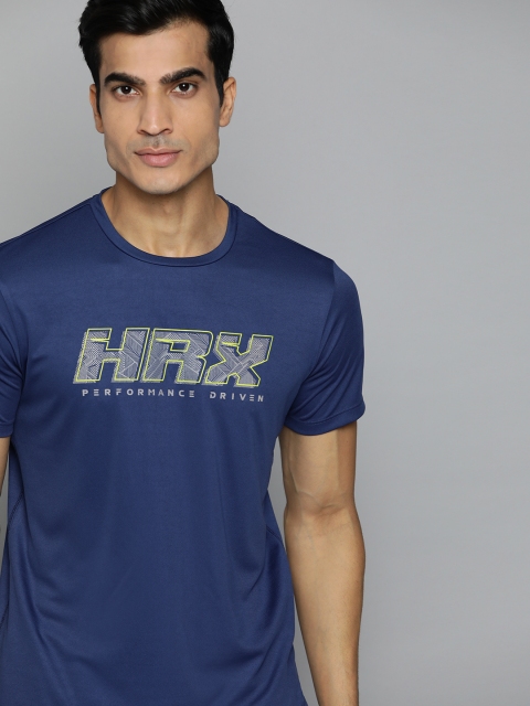 

HRX By Hrithik Roshan Men Estate Blue Printed Rapid-Dry Antimicrobial Training Tshirt