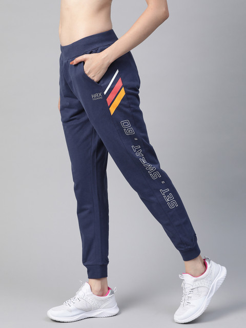 

HRX By Hrithik Roshan Women Medieval Blue Typographic Regular Rapid-Dry Training Joggers, Navy blue
