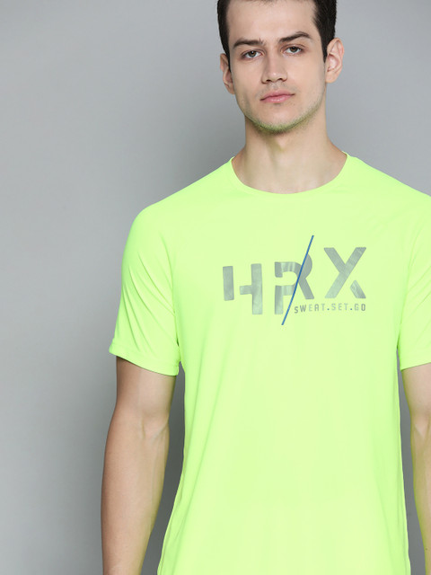 

HRX By Hrithik Roshan Men Neon Green Typographic Rapid-Dry Antimicrobial Training T-shirt, Fluorescent green