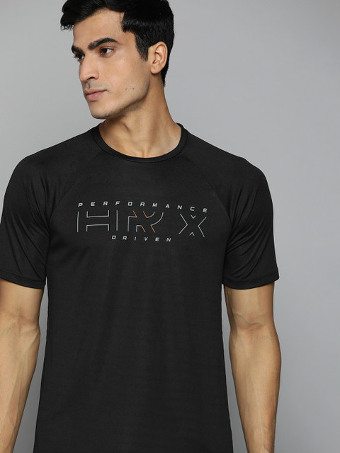 

HRX By Hrithik Roshan Men Jet Black Printed Rapid-Dry Antimicrobial Training Tshirt