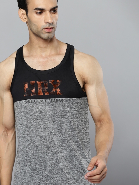 

HRX By Hrithik Roshan Men Grey Melange Printed Rapid-Dry Training T-shirt