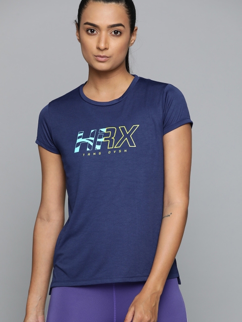 

HRX By Hrithik Roshan Women Medieval Blue Printed Rapid-Dry Antimicrobial Training Tshirt, Navy blue