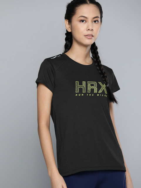 

HRX By Hrithik Roshan Women Jet Black Brand Logo Rapid-Dry Antimicrobial Running Tshirt