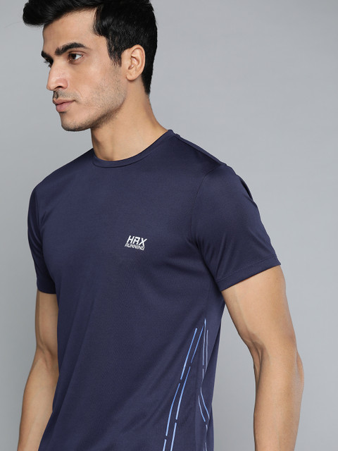 

HRX by Hrithik Roshan Men Medieval Blue Solid Rapid-Dry Antimicrobial Running T-shirt, Navy blue