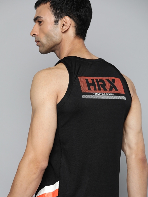 

HRX By Hrithik Roshan Men Jet Black Colourblock Rapid-Dry Antimicrobial Training Tshirt