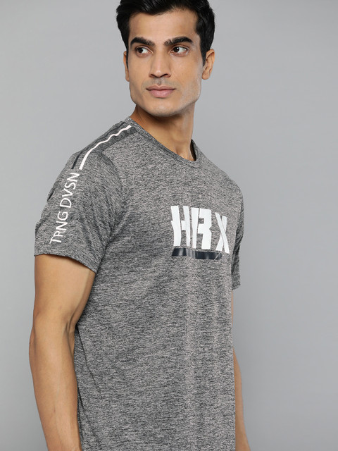 

HRX By Hrithik Roshan Men Grey Melange Typographic Rapid-Dry Antimicrobial Training Tshirt