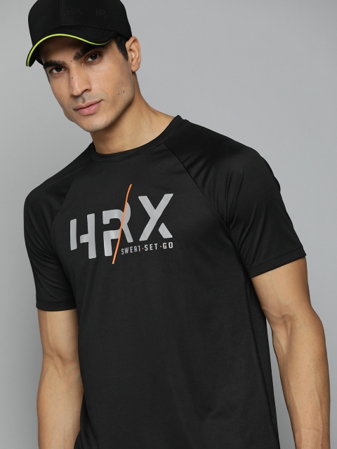 

HRX By Hrithik Roshan Men Jet Black Typographic Rapid-Dry Antimicrobial Training Tshirt