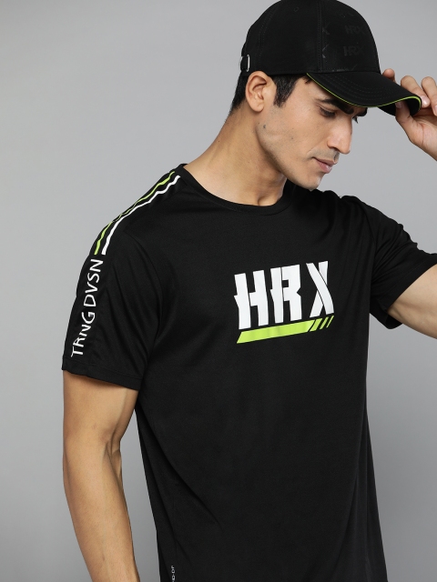 

HRX By Hrithik Roshan Men Jet Black Typographic Rapid-Dry Antimicrobial Training Tshirt